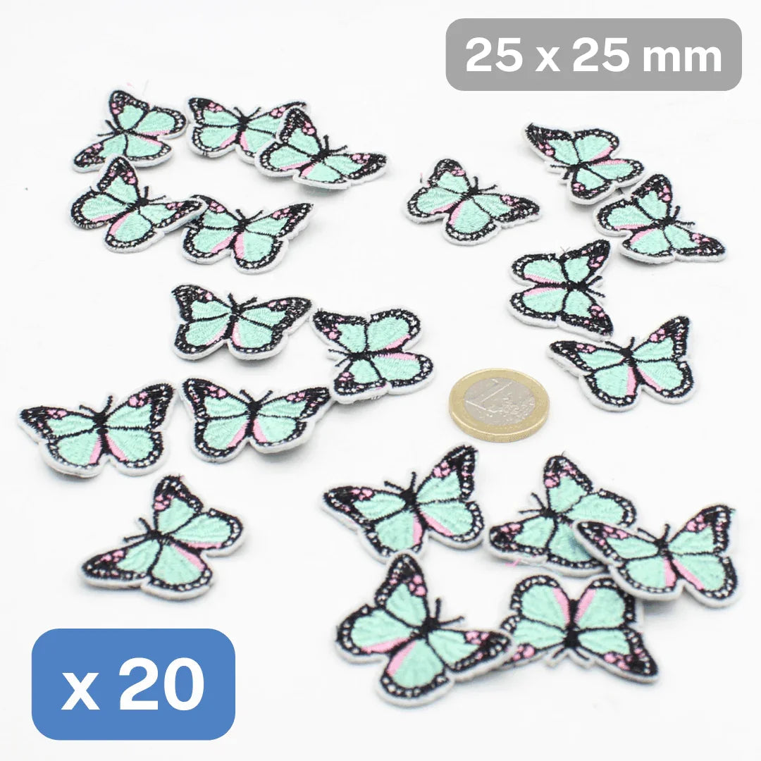 Set of 20 Butterfly Patches, Sewing Accessories 25x25mm to sew on - ACCESSOIRES LEDUC BV
