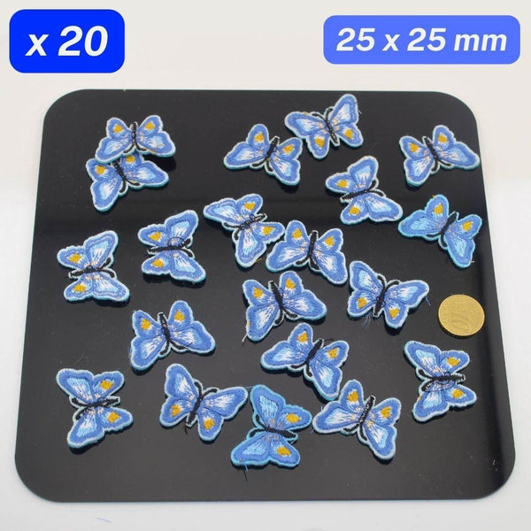 Set of 20 Blue Butterfly Patches, Sewing Accessories 25x25mm to sew on - ACCESSOIRES LEDUC BV