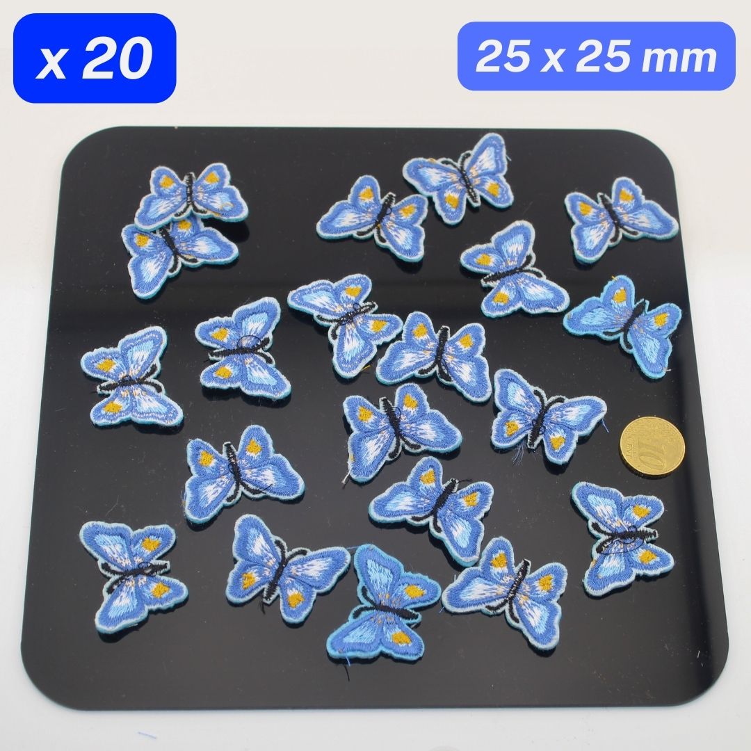 Set of 20 Blue Butterfly Patches, Sewing Accessories 25x25mm to sew on