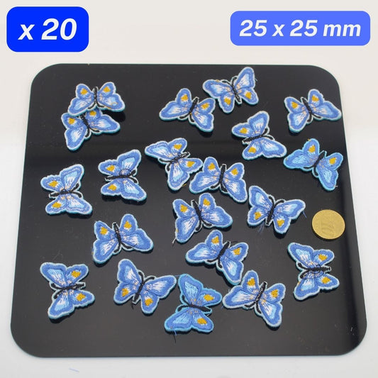 Set of 20 Blue Butterfly Patches, Sewing Accessories 25x25mm to sew on - ACCESSOIRES LEDUC BV