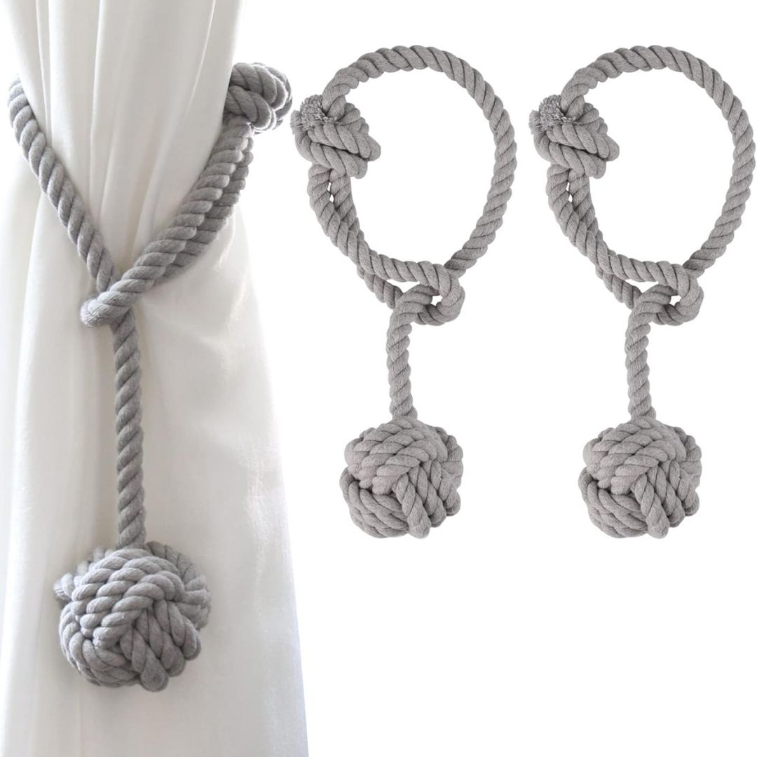 1 pair (2 pieces - suitable for 1 or 2 window(s)) Fancy Cotton Tie-Backs for Curtains - Made with a Cord and a Ball