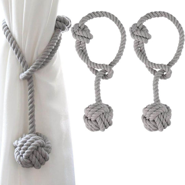 1 pair (2 pieces - suitable for 1 or 2 window(s)) Fancy Cotton Tie-Backs for Curtains - Made with a Cord and a Ball #EMB04 - ACCESSOIRES LEDUC BV