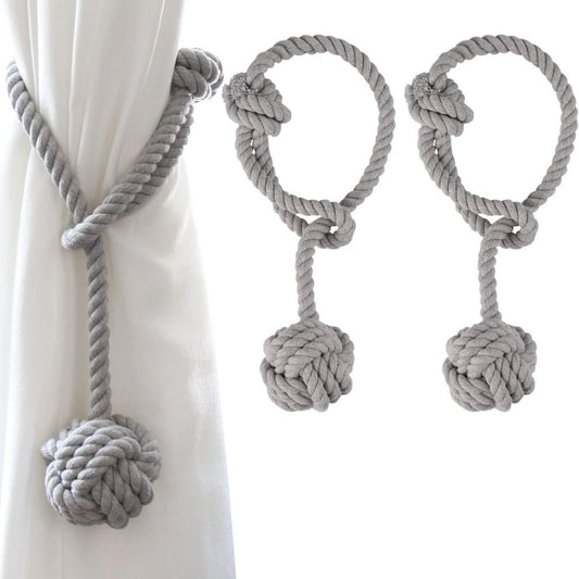 1 pair (2 pieces - suitable for 1 or 2 window(s)) Fancy Cotton Tie-Backs for Curtains - Made with a Cord and a Ball - ACCESSOIRES LEDUC BV