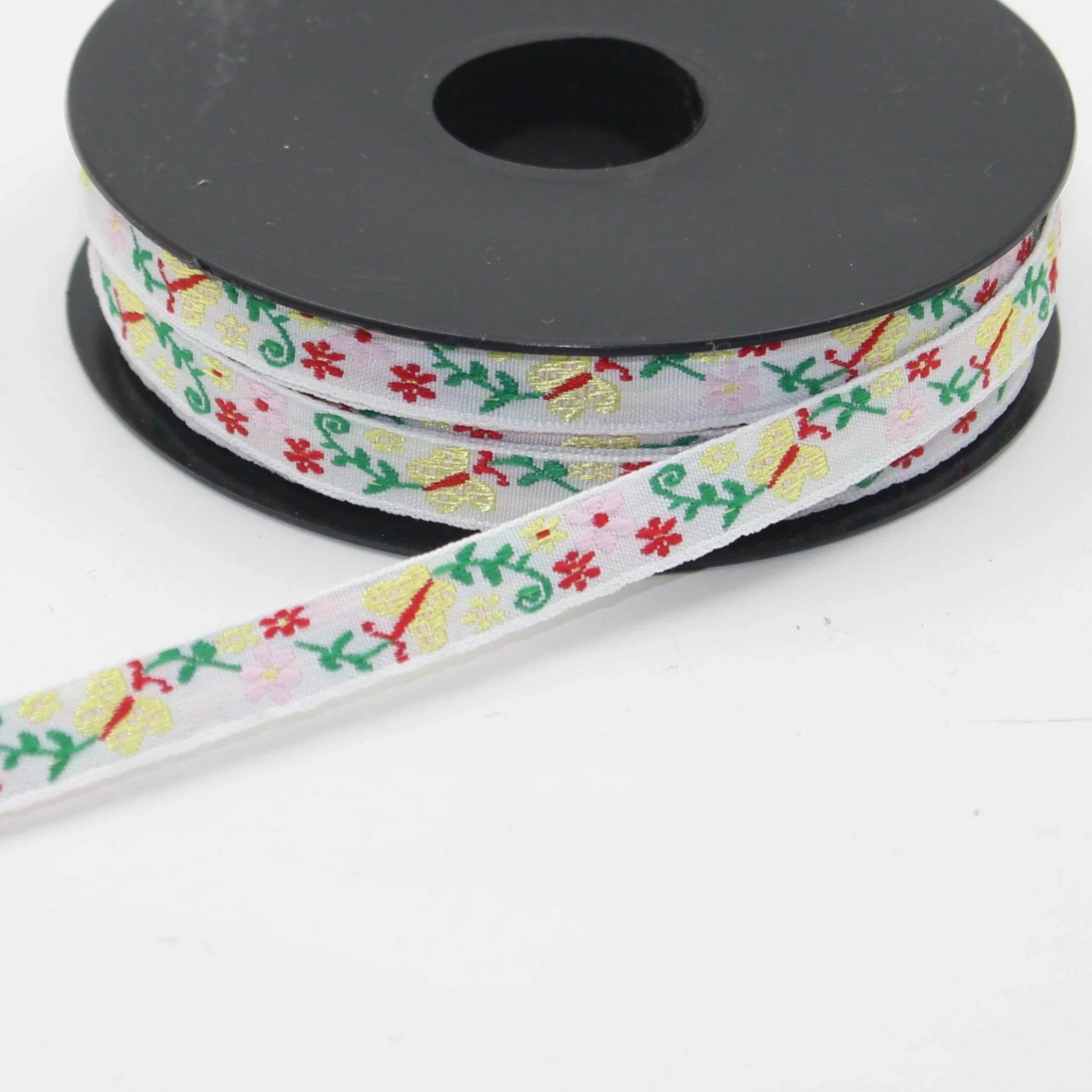 10 meters 10mm Floral Jacquard Braid with Butterflies #JAC4694 - ACCESSOIRES LEDUC BV