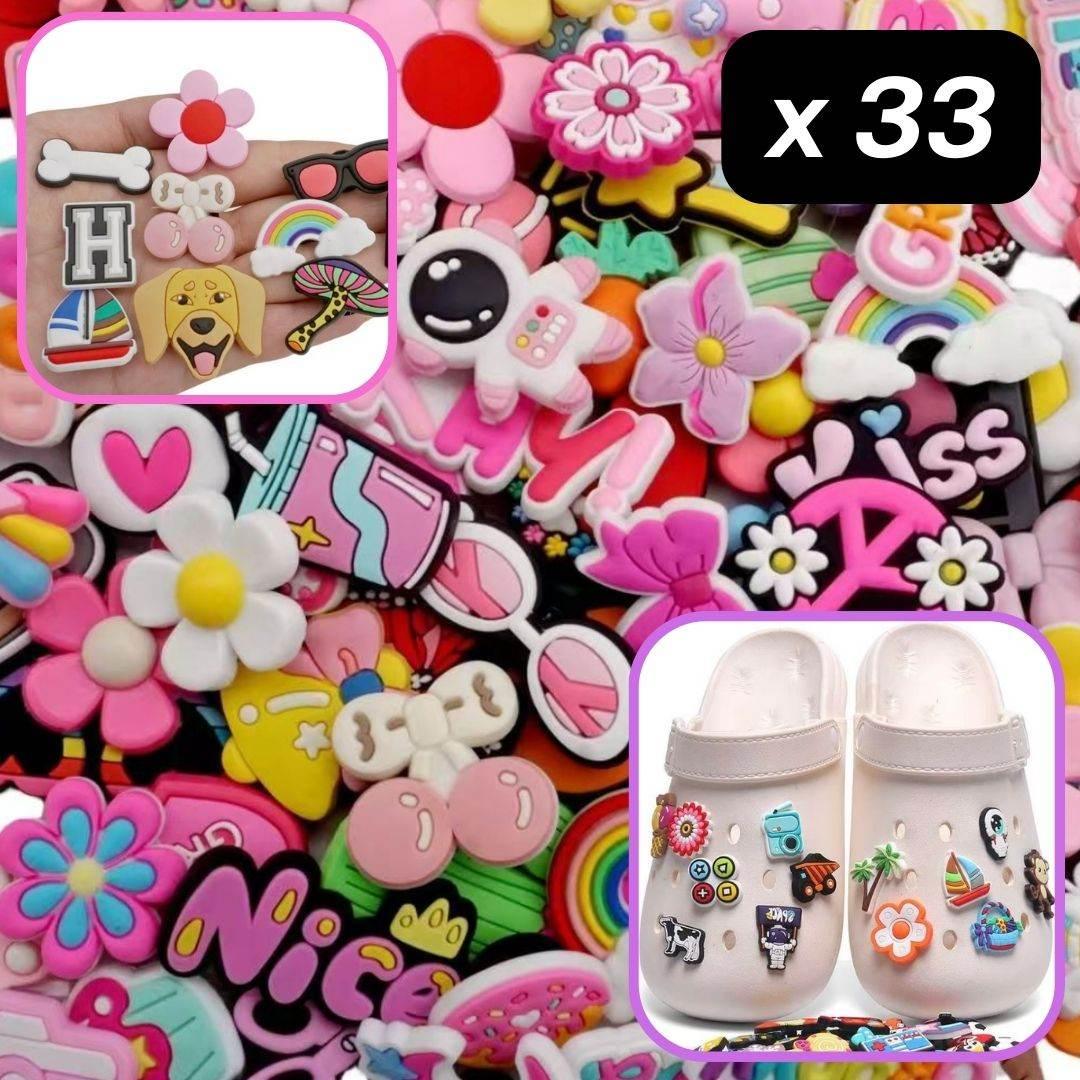 Set of 33 clipsable Motives for Crocs Shoes or similar - Random Mix - Girly mix or Standard mix Available - ACCESSOIRES LEDUC BV