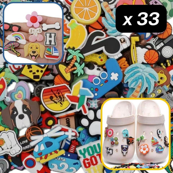 Set of 33 clipsable Motives for Crocs Shoes or similar - Random Mix - Girly mix or Standard mix Available - ACCESSOIRES LEDUC BV