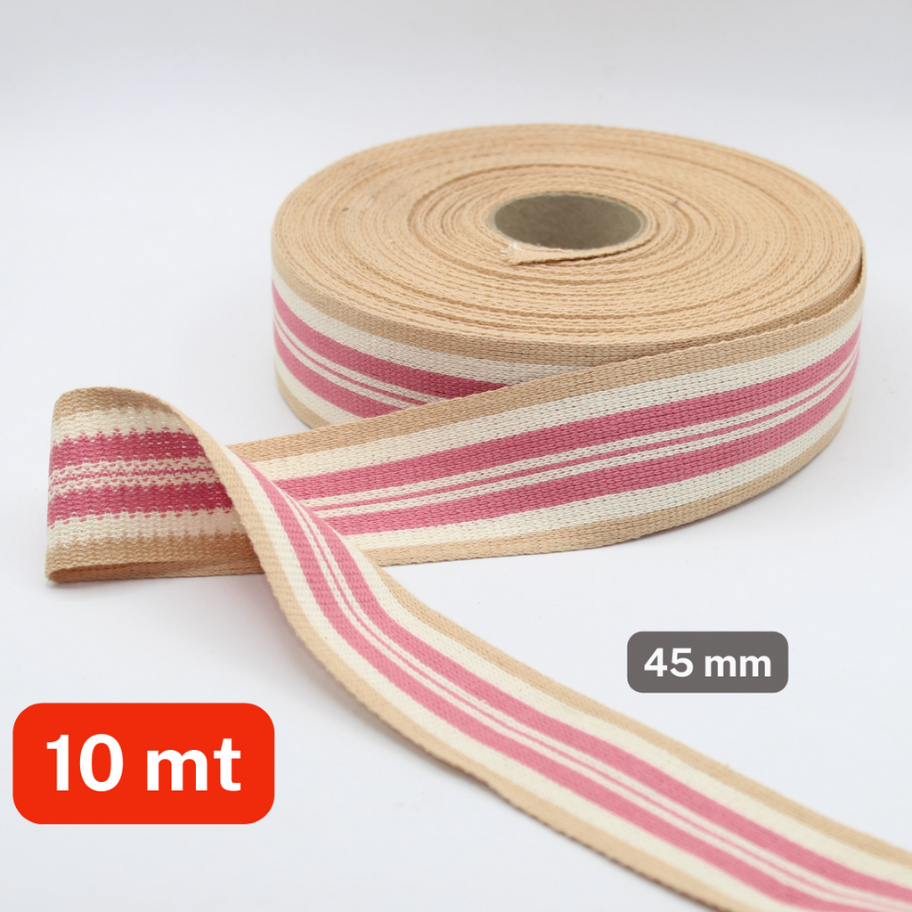 10 Meter weiches Pastellband, 45 mm, Beige, Ecru, Rosa