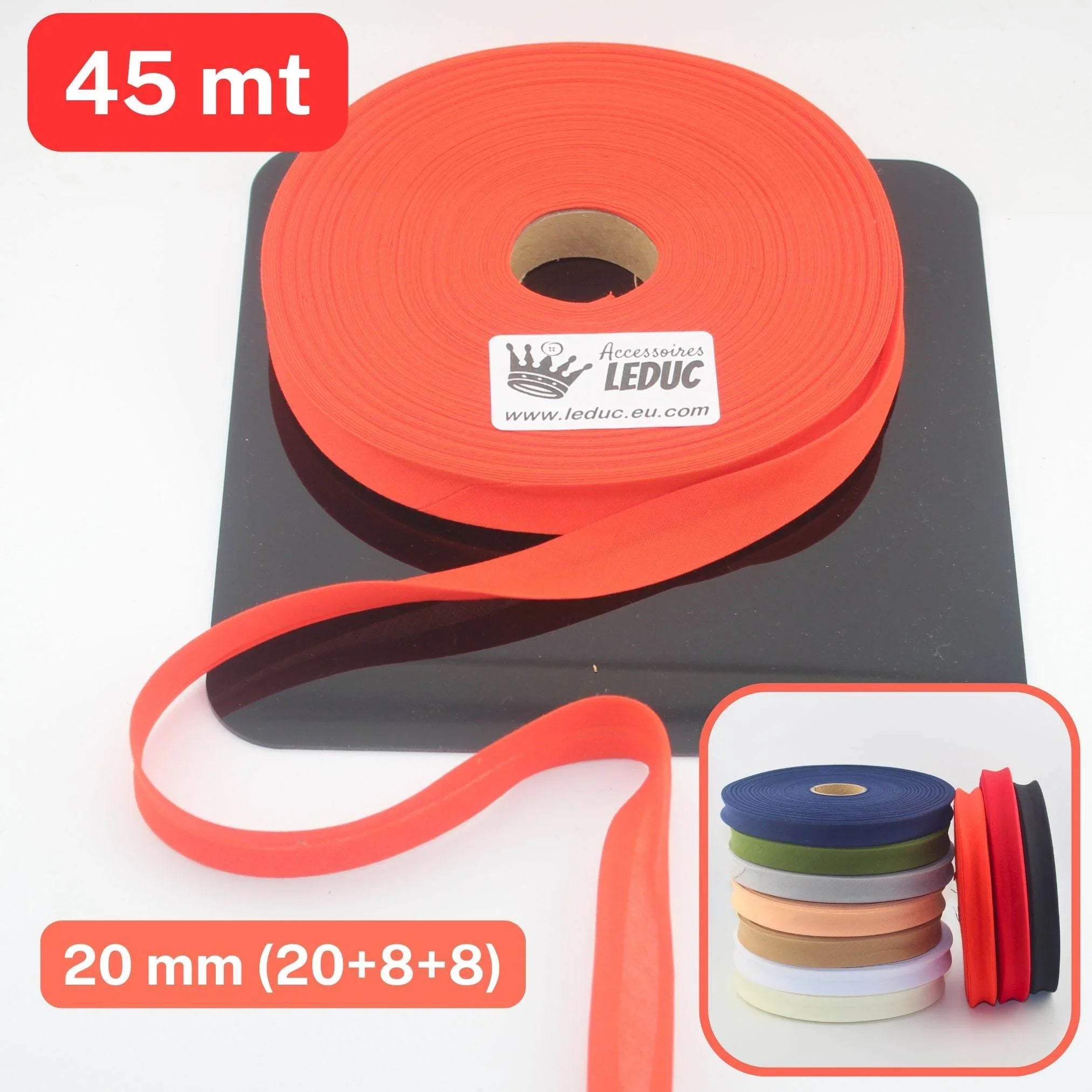 Polycotton Folded Bias Biding 20mm (20+8+8mm) - Rolls of 9 or 45 meters - ACCESSOIRES LEDUC BV