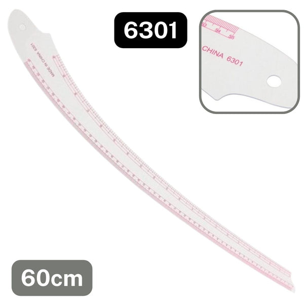 Règle courbe de couture 60 cm pour patronage et couture, graduée en centimètres.