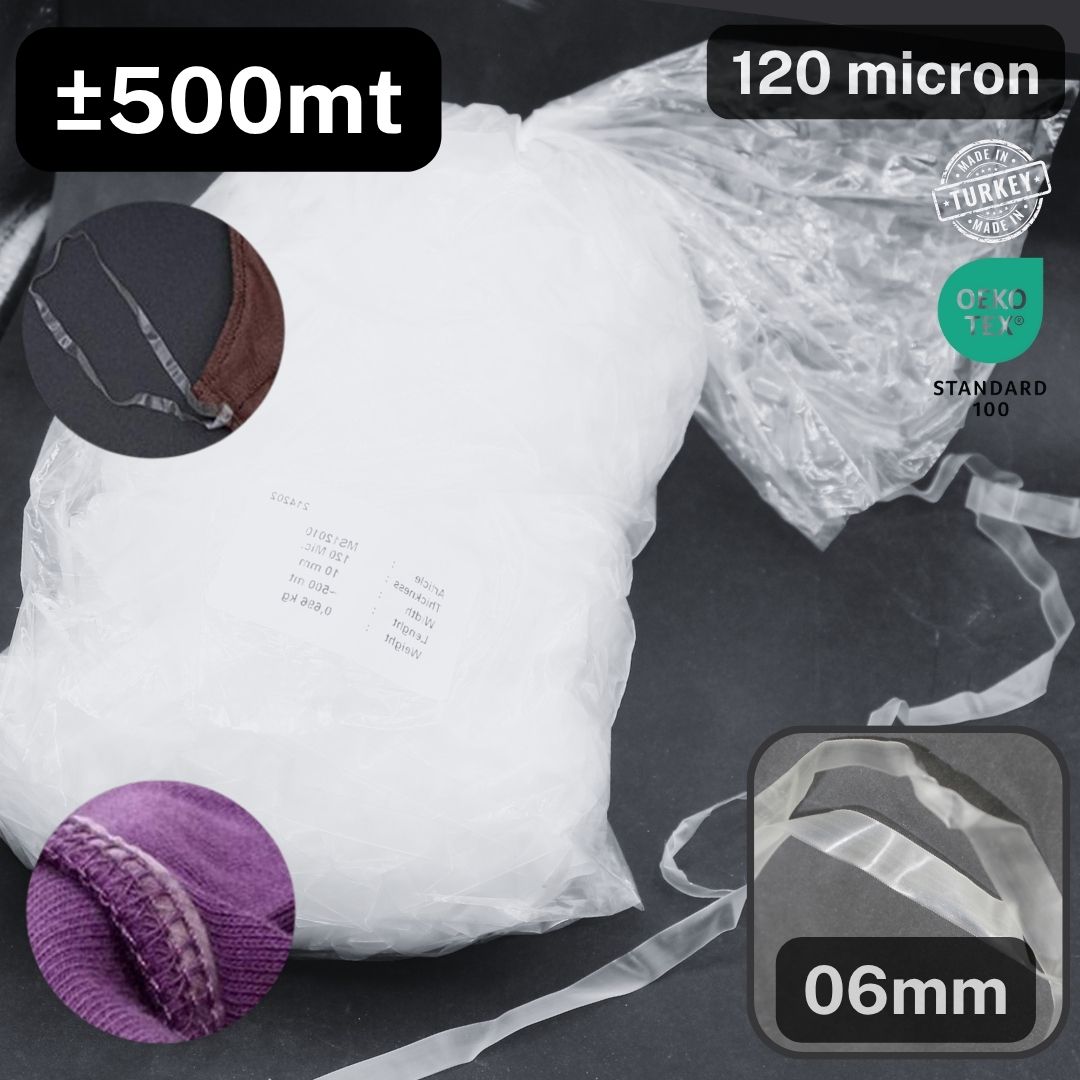 Bag of 500 meters PU elastic transparent tape - Available in 4mm 6mm or 10mm - 120 micron