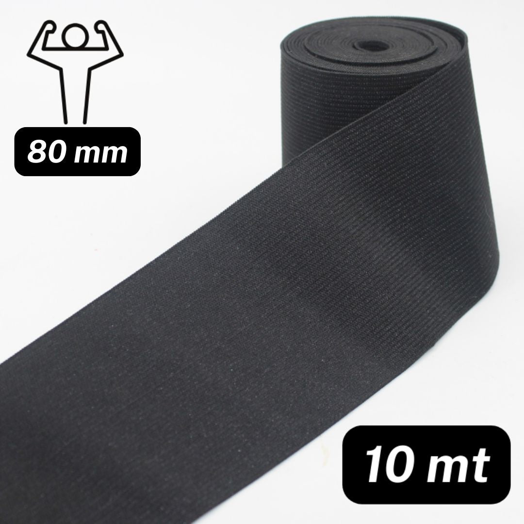 10 meters 8cm wide Strong Knitted Elastic, Black or White