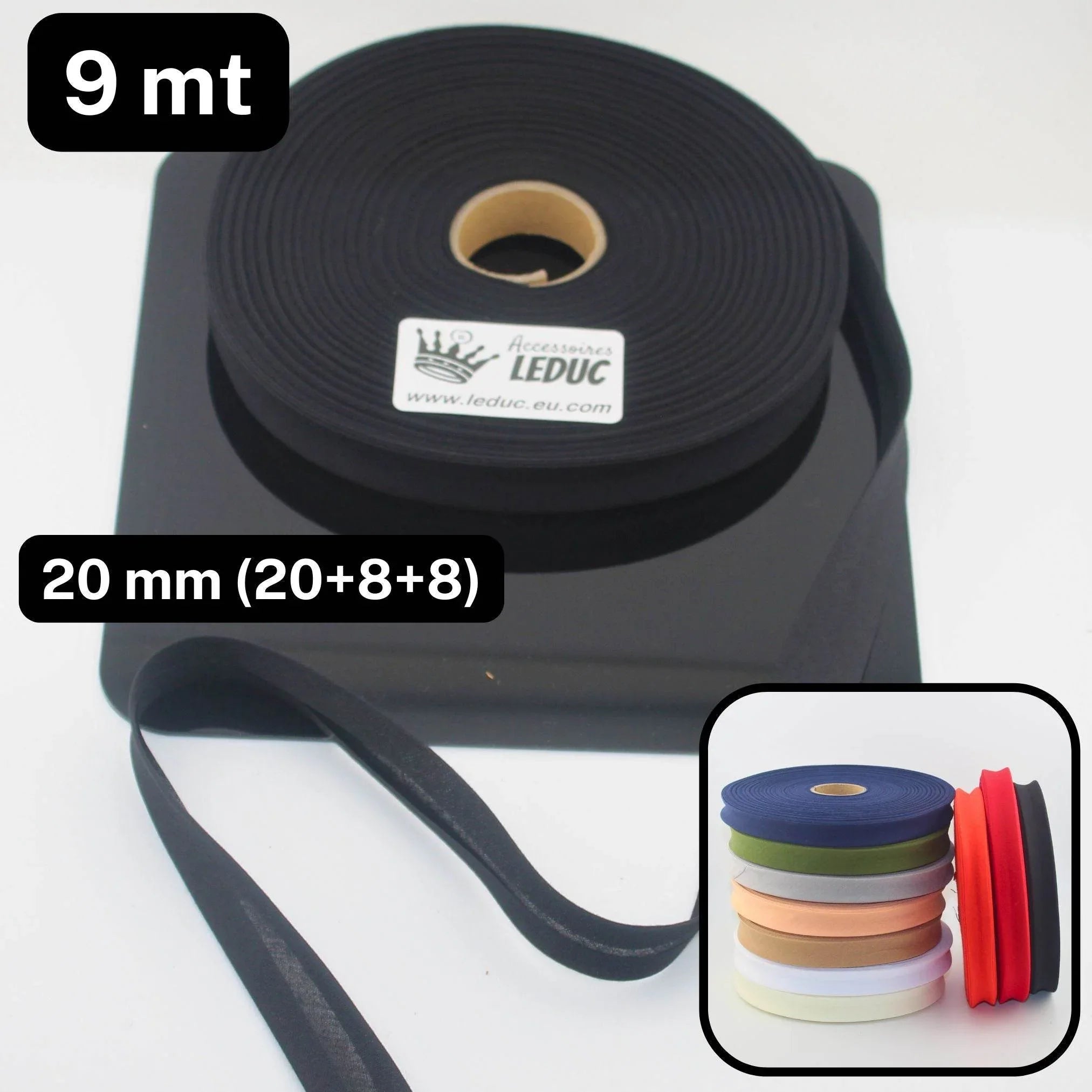 Polycotton Folded Bias Biding 20mm (20+8+8mm) - Rolls of 9 or 45 meters - ACCESSOIRES LEDUC BV