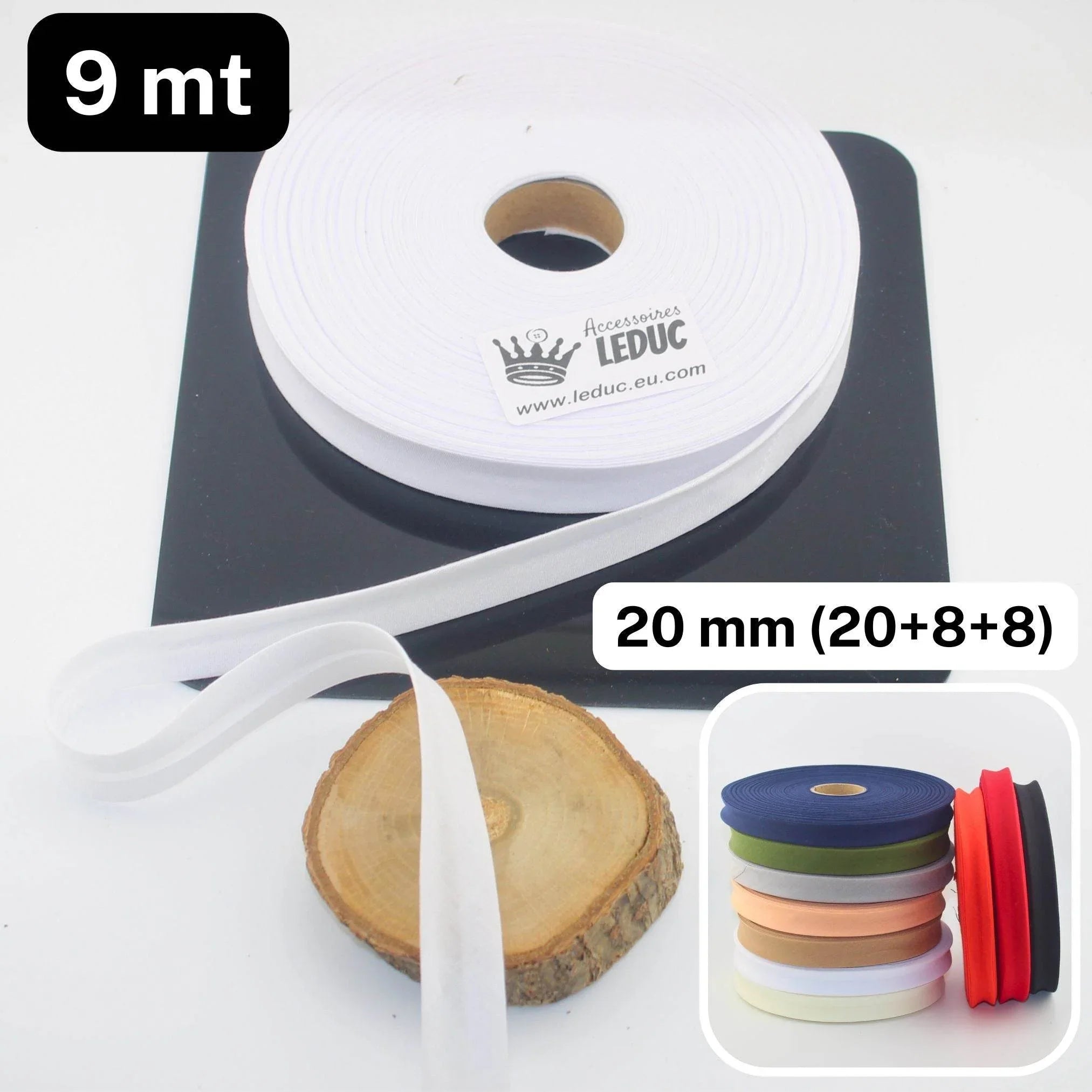 Polycotton Folded Bias Biding 20mm (20+8+8mm) - Rolls of 9 or 45 meters - ACCESSOIRES LEDUC BV