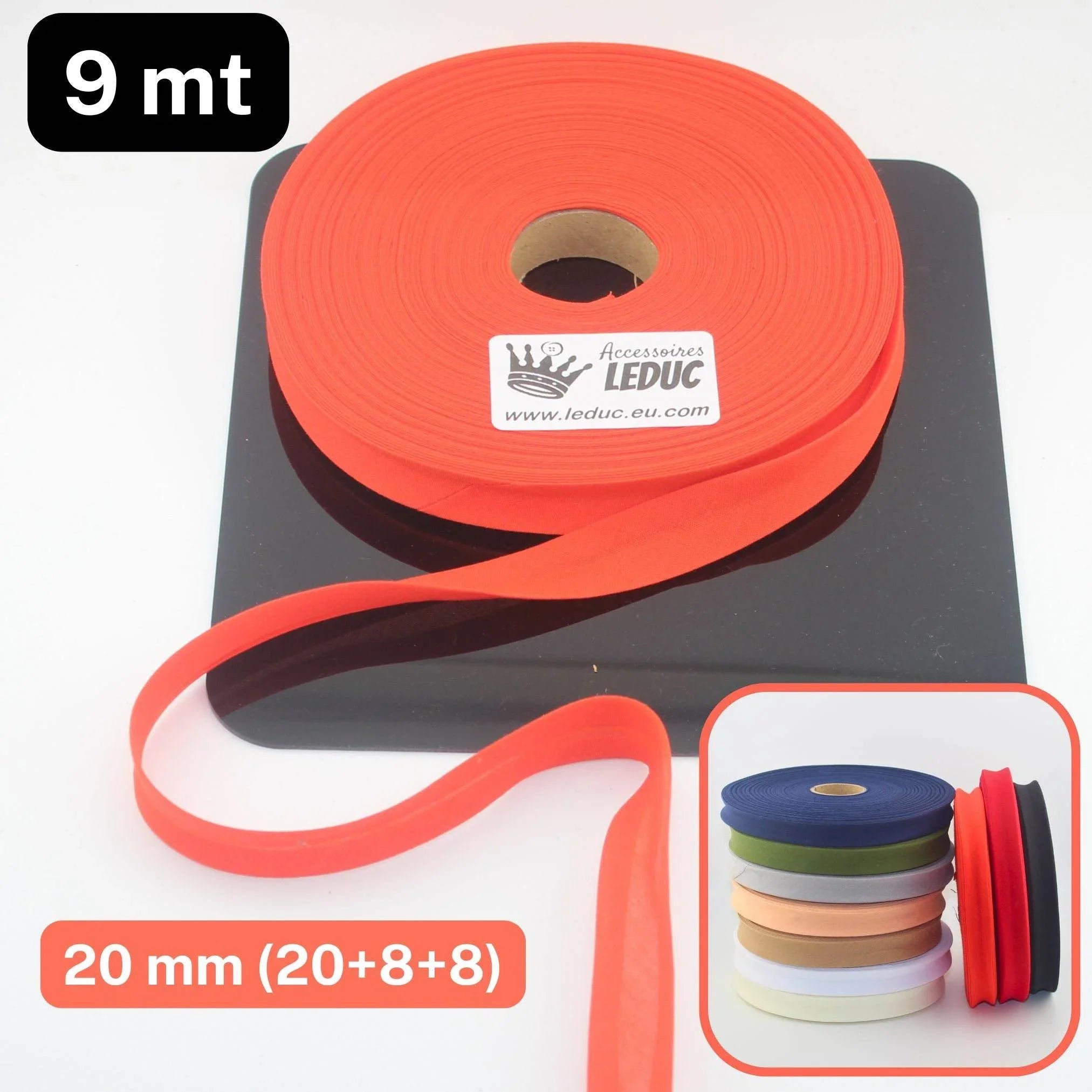 Polycotton Folded Bias Biding 20mm (20+8+8mm) - Rolls of 9 or 45 meters - ACCESSOIRES LEDUC BV