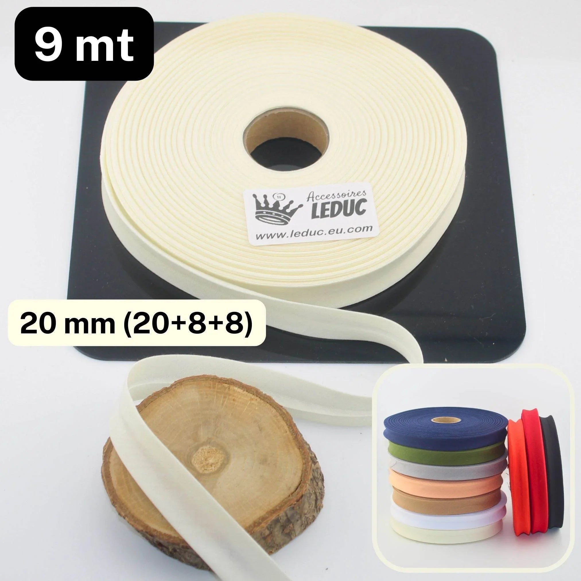 Polycotton Folded Bias Biding 20mm (20+8+8mm) - Rolls of 9 or 45 meters - ACCESSOIRES LEDUC BV