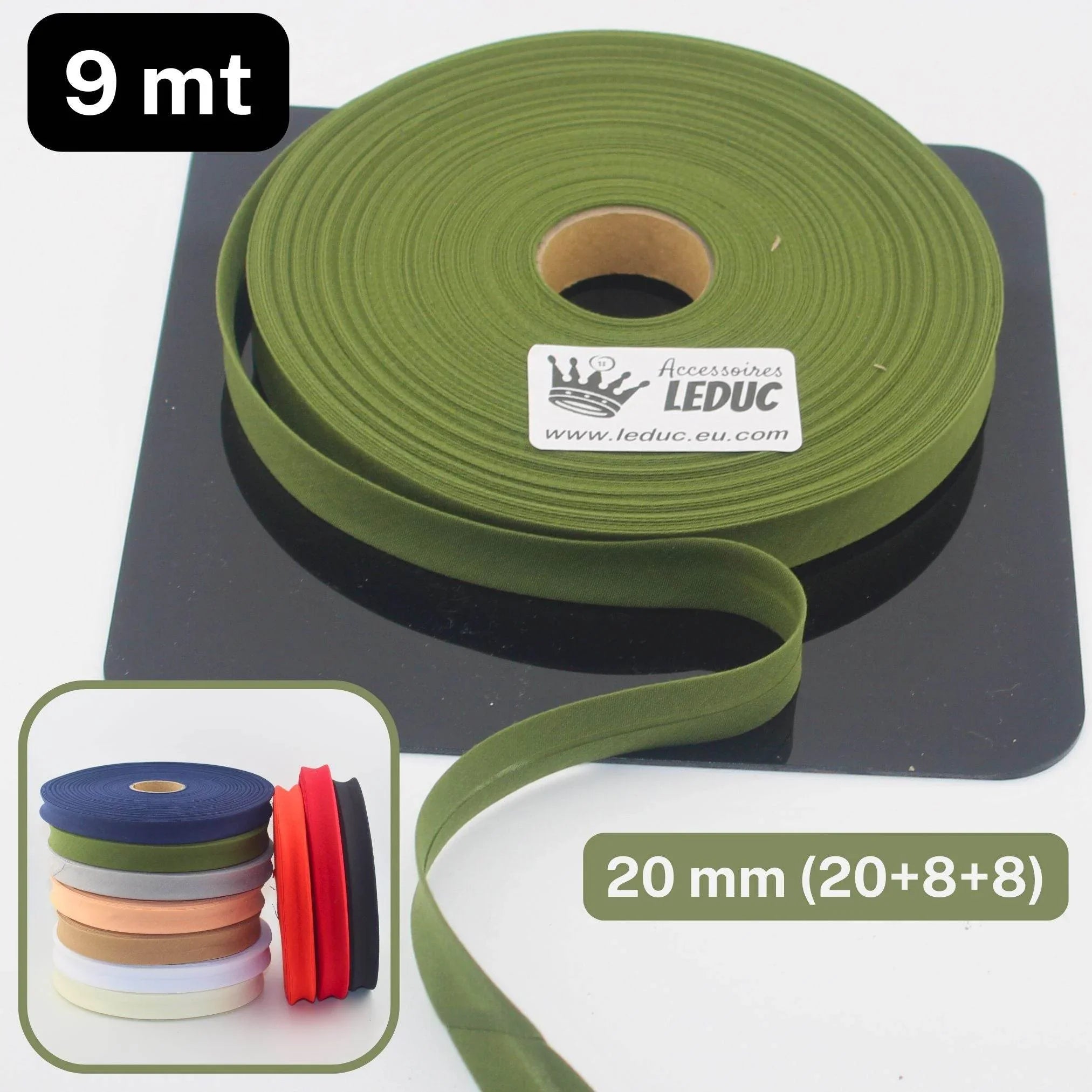 Polycotton Folded Bias Biding 20mm (20+8+8mm) - Rolls of 9 or 45 meters - ACCESSOIRES LEDUC BV