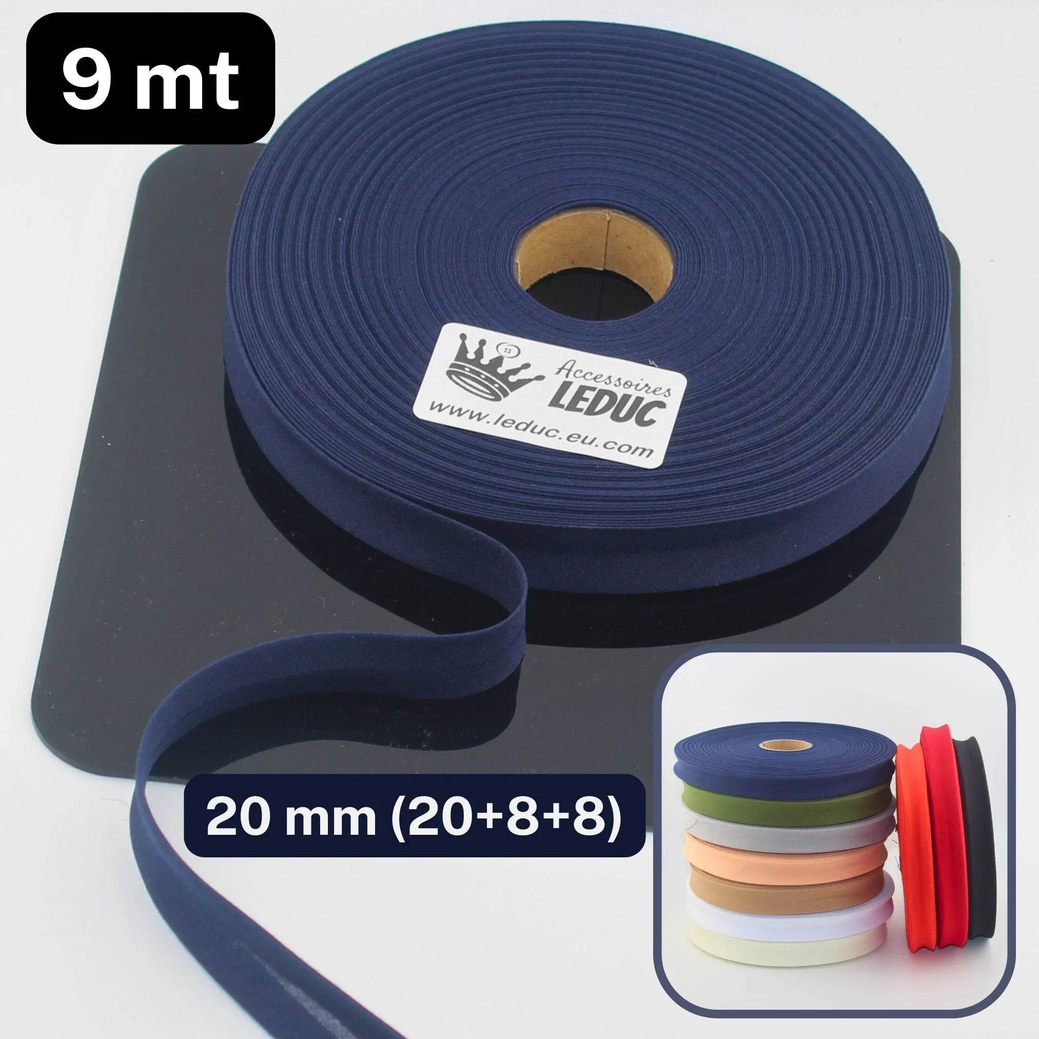 Polycotton Folded Bias Biding 20mm (20+8+8mm) - Rolls of 9 or 45 meters - ACCESSOIRES LEDUC BV