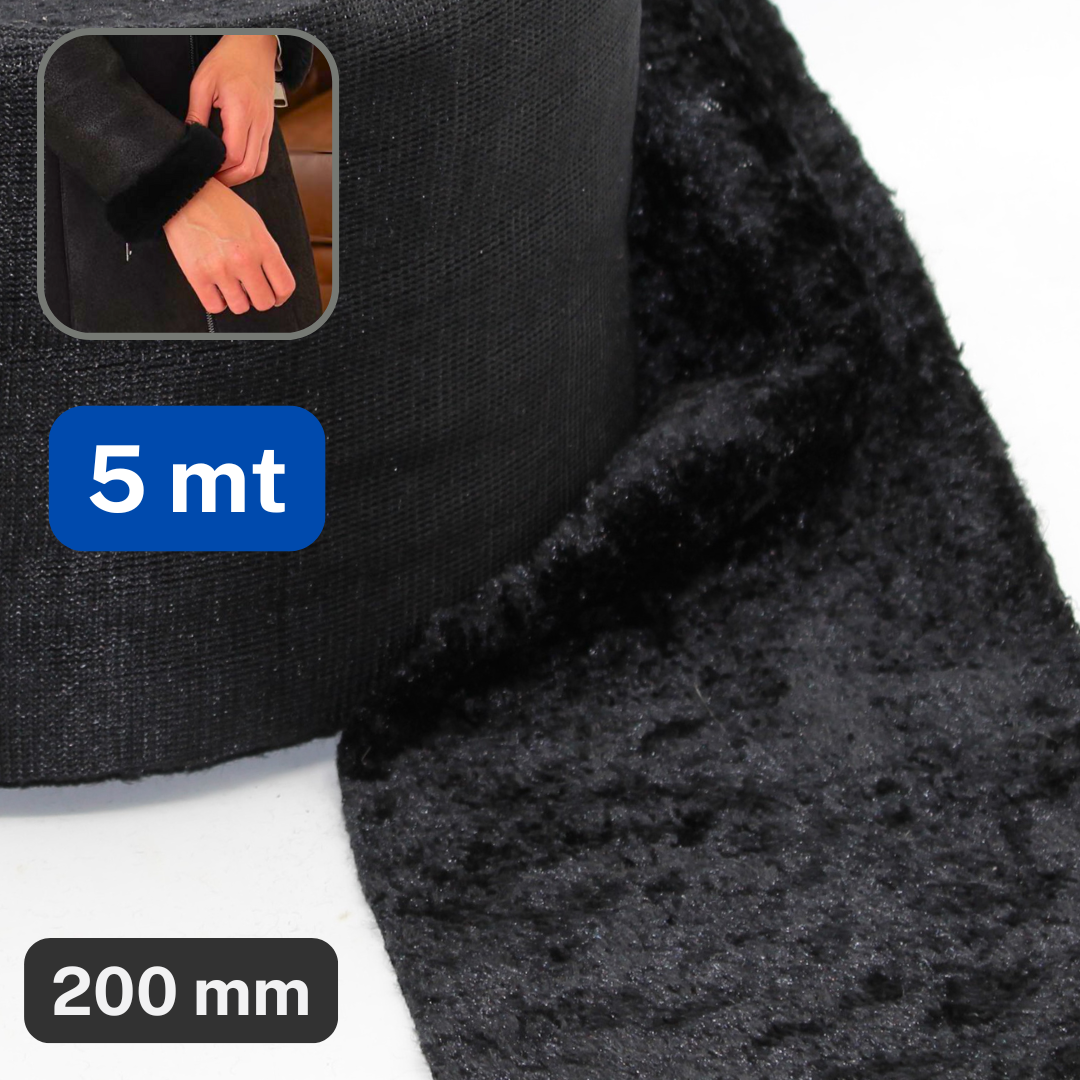 5 meters Black Soft Fake Lamb Fur Trimming Tape - Made in Italy