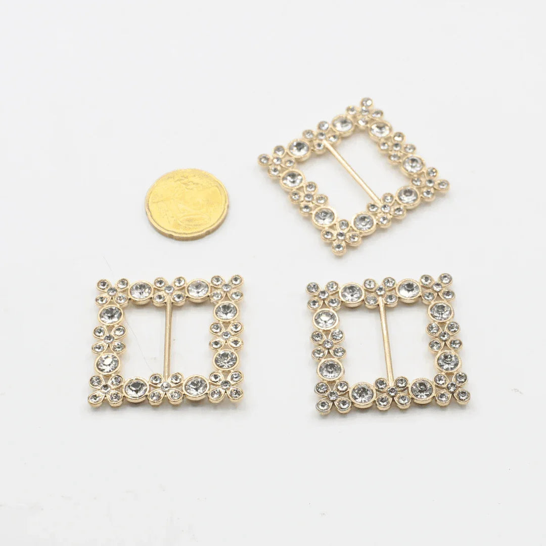 24MM Square Buckles with Strass (outside dimensions 38X38MM) #BST2624 - ACCESSOIRES LEDUC BV