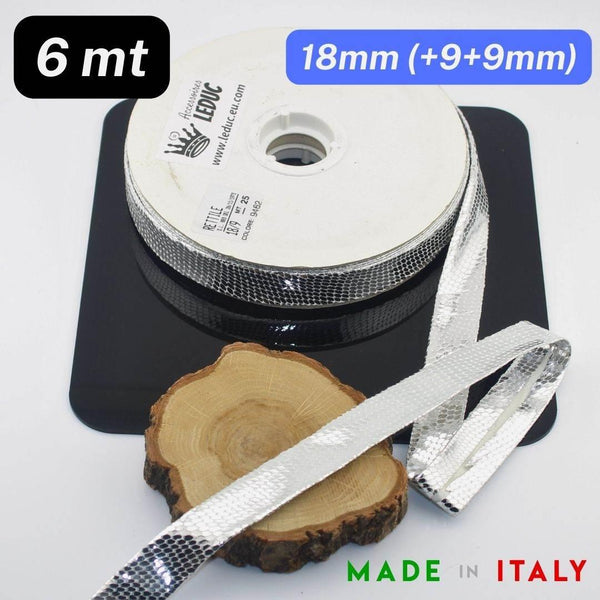 6 meters Silver PU Fake Snake Skin Bias Binding 18mm (+9+9mm) - Made In Italy - ACCESSOIRES LEDUC BV