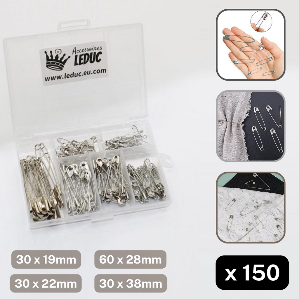 Safety Pins Box (150pieces mixed Sizes , colour Silver)