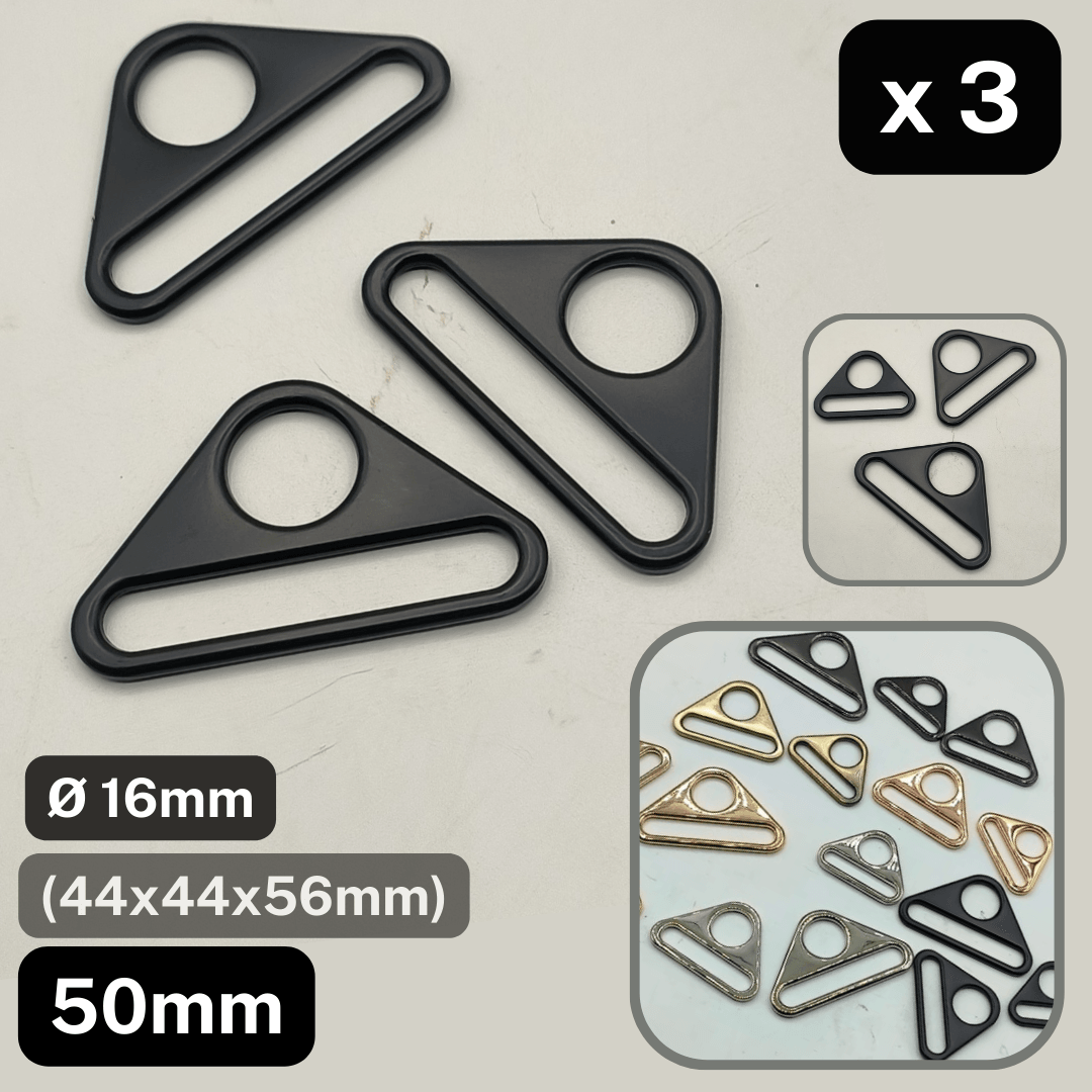 Set of 3 Triangle Buckles with Hole #BMEx060 available in 32mm, 38mm or 50mm in Silver, Pink Gold, Gold, Oldbrass, Gunmetal or Black - ACCESSOIRES LEDUC BV