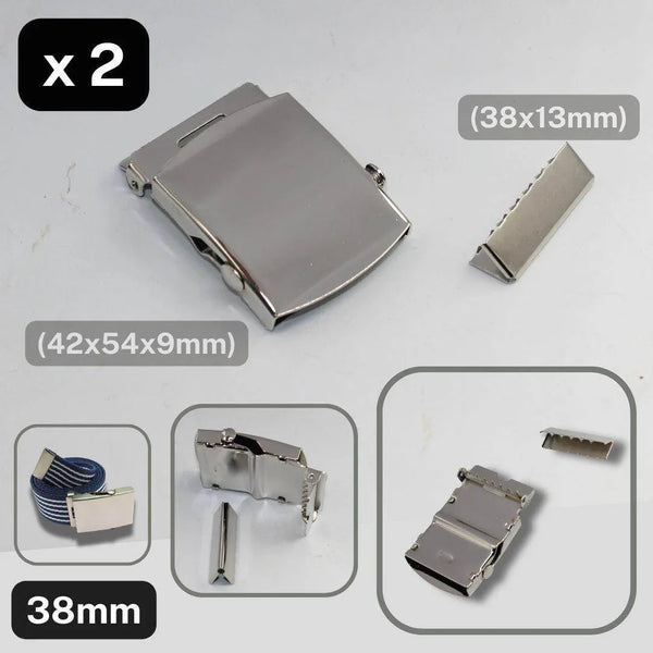 Set of 2 Silver Metal Buckles for Belts size 38mm with Webbing Metal End #BMEX065 - ACCESSOIRES LEDUC BV