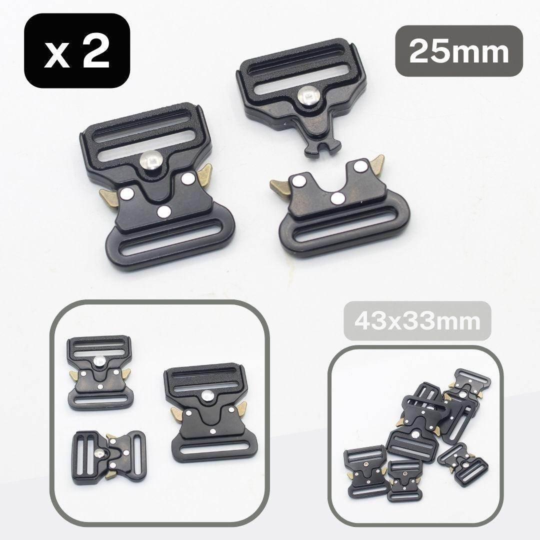 Set of 2 deluxe Quick Release Buckles (Military Style), Black Metal available in 25 32 or 40mm#BMEX066 - ACCESSOIRES LEDUC BV