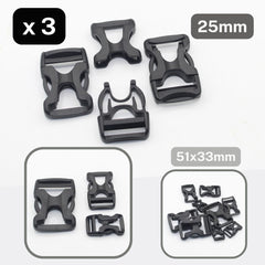 Set of 3 Black Plastic Buckles with Fast & Strong Release System - available in 20mm, 25mm or 38mm #BNY3516