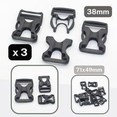 Set of 3 Black Plastic Buckles with Fast & Strong Release System - available in 20mm, 25mm or 38mm #BNY3516