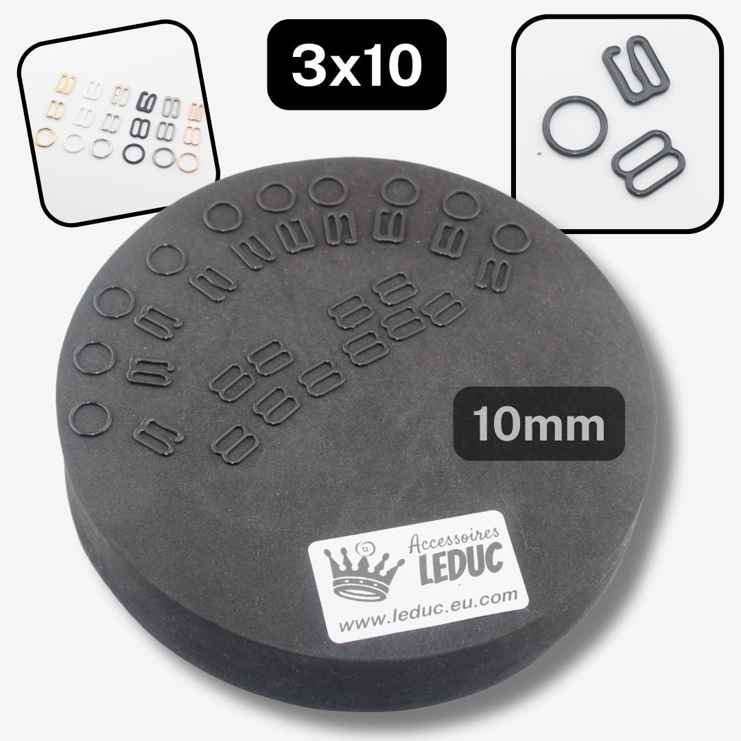 Lingerie Buckles 10mm available in Black, Gunmetal, Silver or White, in Shapes Round, Slider or Slider Hook