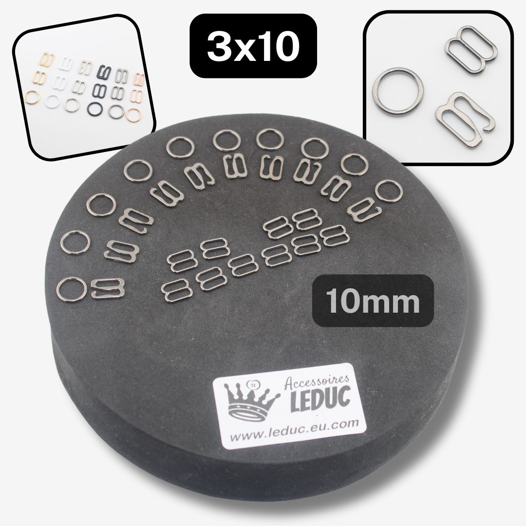 Lingerie Buckles 10mm available in Black, Gunmetal, Silver or White, in Shapes Round, Slider or Slider Hook