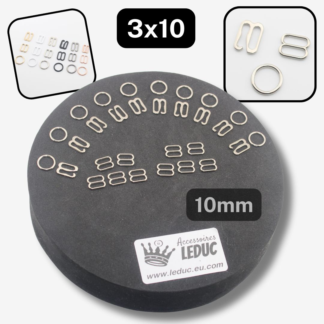 Lingerie Buckles 10mm available in Black, Gunmetal, Silver or White, in Shapes Round, Slider or Slider Hook