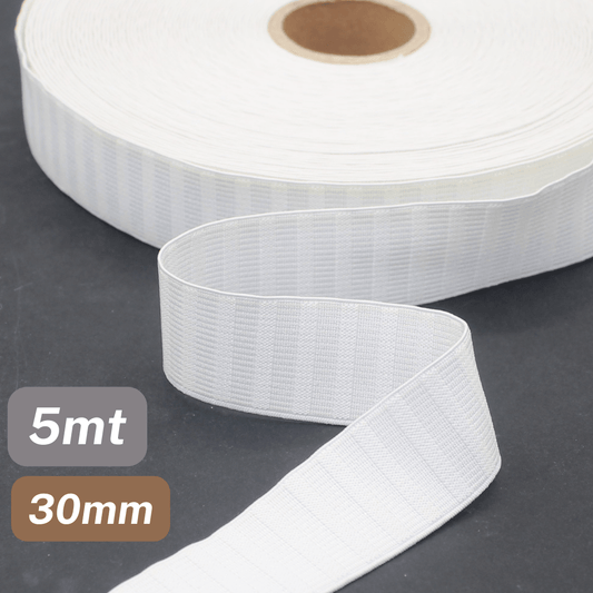 5 Meters Waistband Elastic striped White 30mm - ACCESSOIRES LEDUC BV