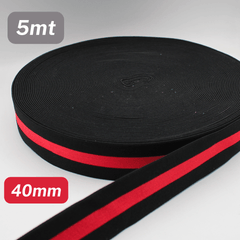 5 Meters Waistband Elastic striped Black / Red 40mm - ACCESSOIRES LEDUC BV