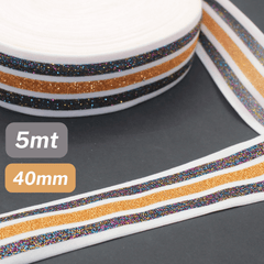 5 Meters Waistband Elastic White striped Lurex Copper / Multicolour 40mm - ACCESSOIRES LEDUC BV