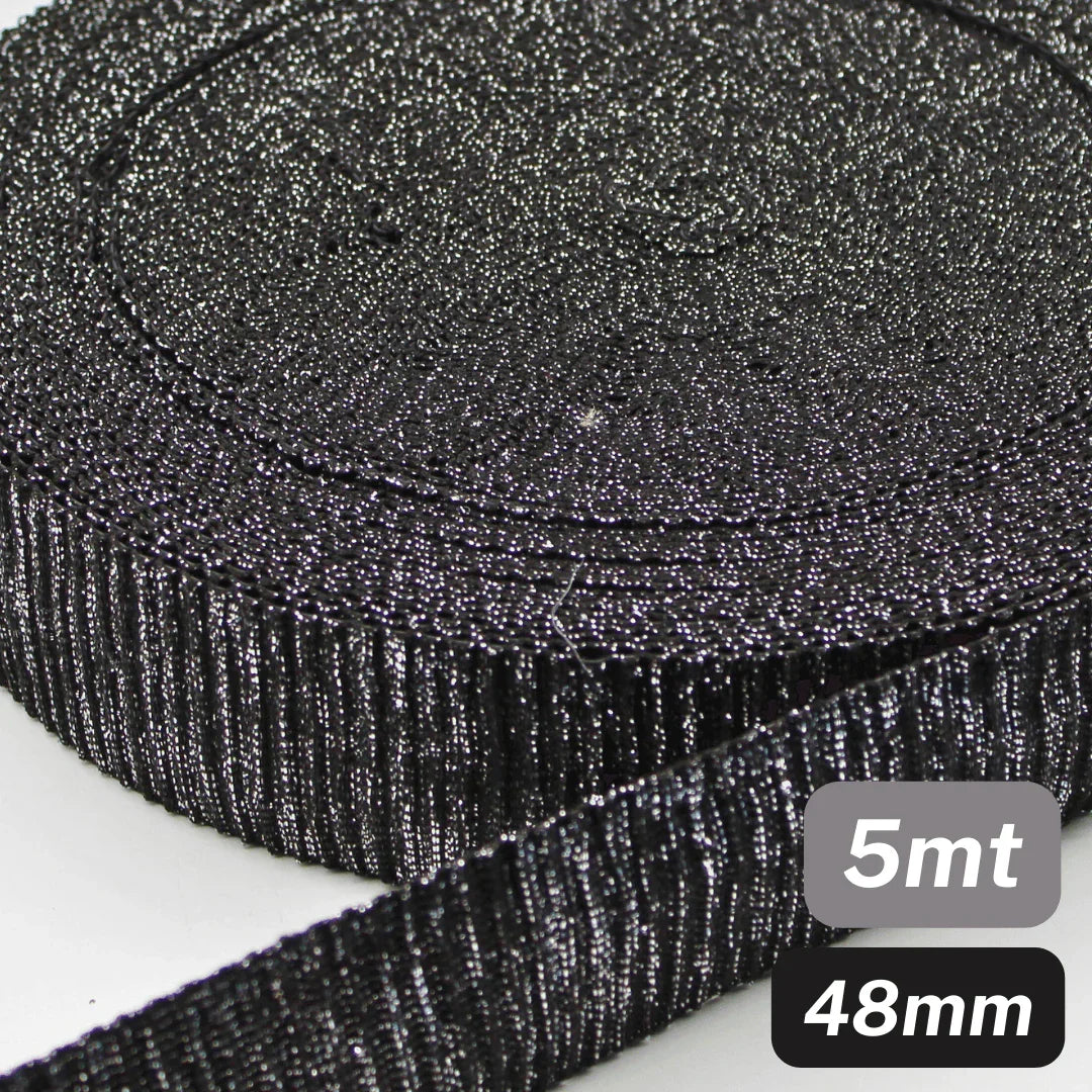 5 Meters Waistband Elastic Lurex Black 48mm - ACCESSOIRES LEDUC BV