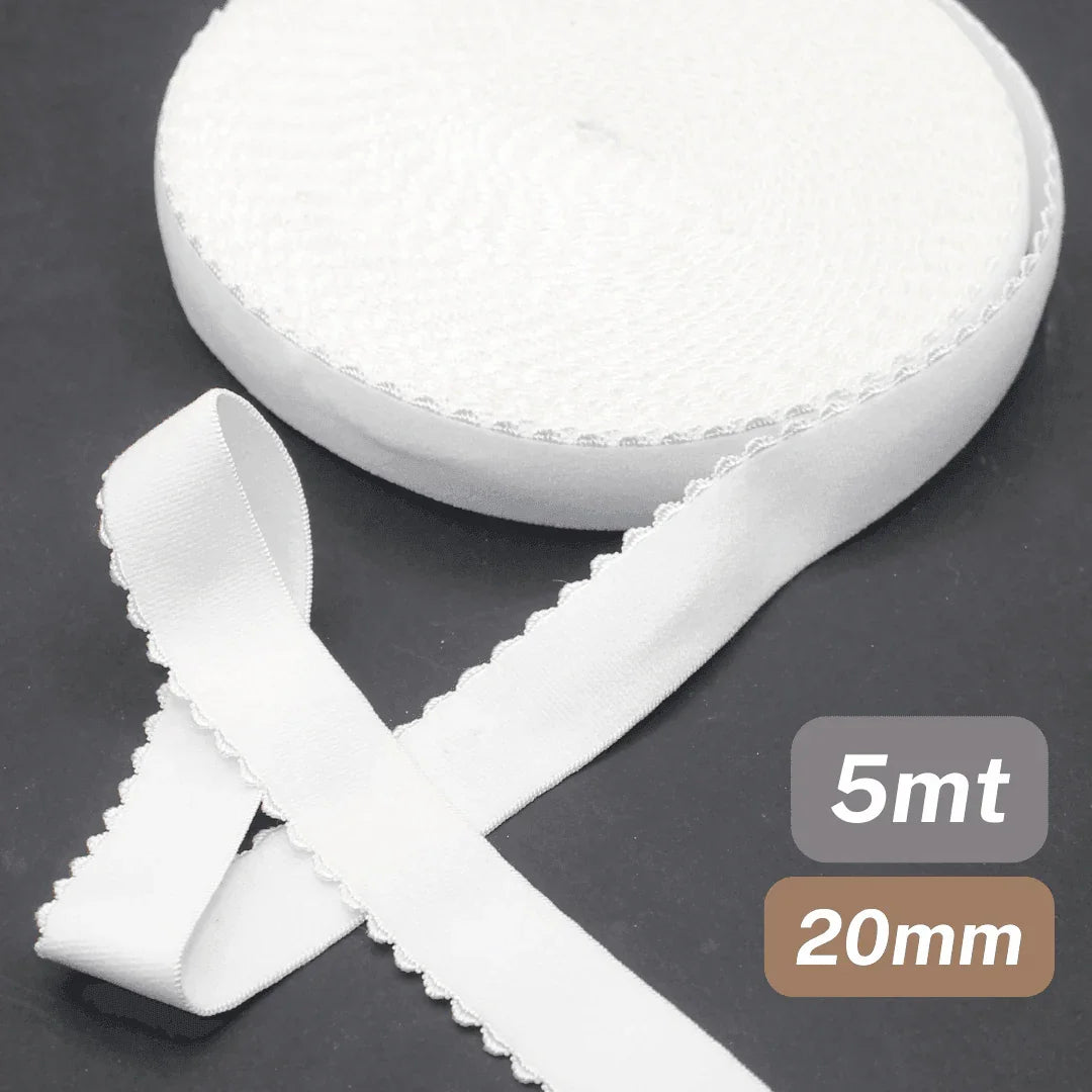 5 Meters Waistband White Elastic 20mm - ACCESSOIRES LEDUC BV