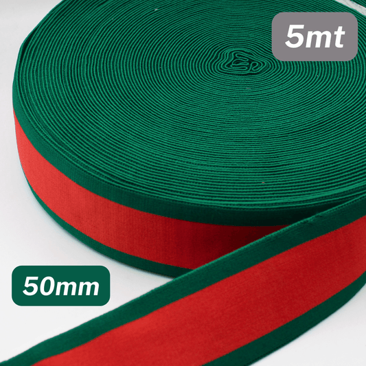 5 Meters Waistband Elastic Green / Red 50mm - ACCESSOIRES LEDUC BV