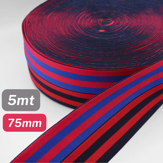 5 Meters Waistband Elastic striped Red/Blue/Black 75mm - ACCESSOIRES LEDUC BV