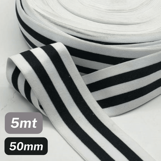 5 Meters Waistband Elastic Striped White/Black 50mm - ACCESSOIRES LEDUC BV