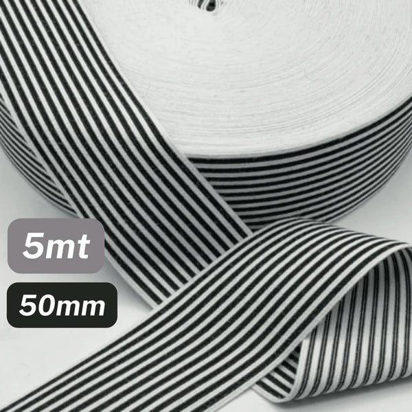 5 Meters Waistband Elastic Striped White/Black 50mm - ACCESSOIRES LEDUC BV