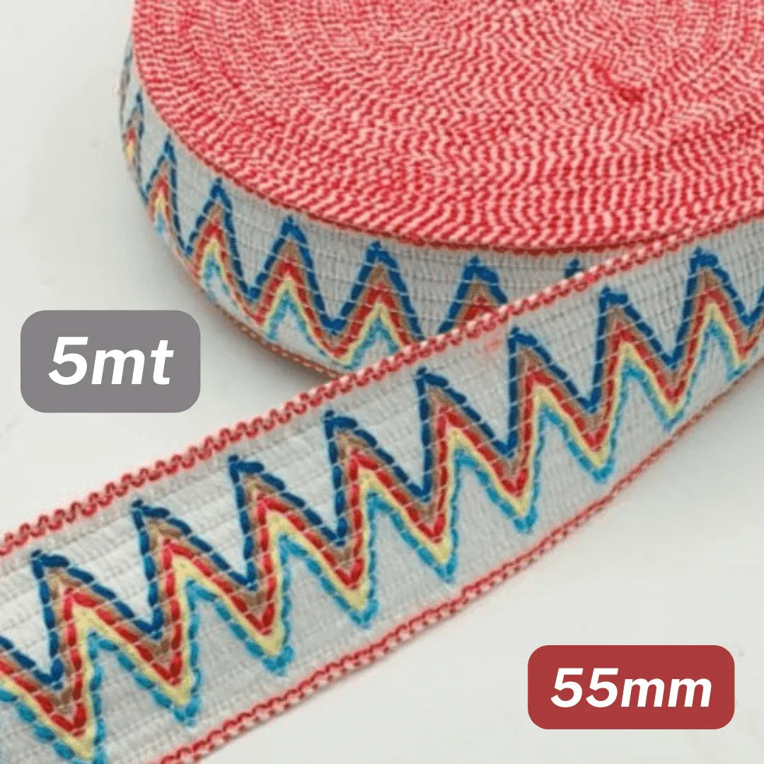 5 Meters Waistband Elastic White/ Multicolour 55mm - ACCESSOIRES LEDUC BV
