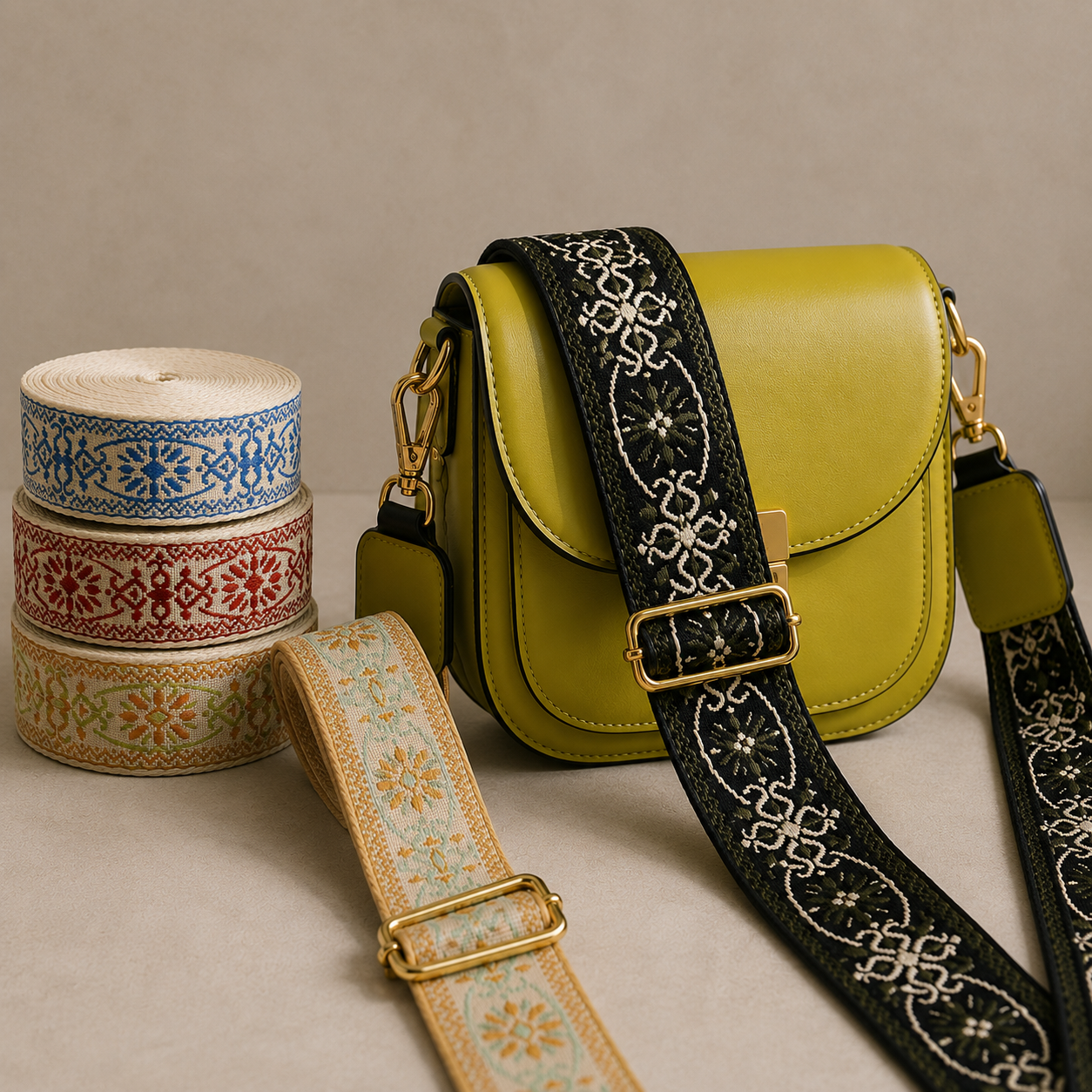 Floral Bag Strap Webbing 38 mm – Premium Jacquard Decorative Trim for Bags & Upholstery   (RUB3584)