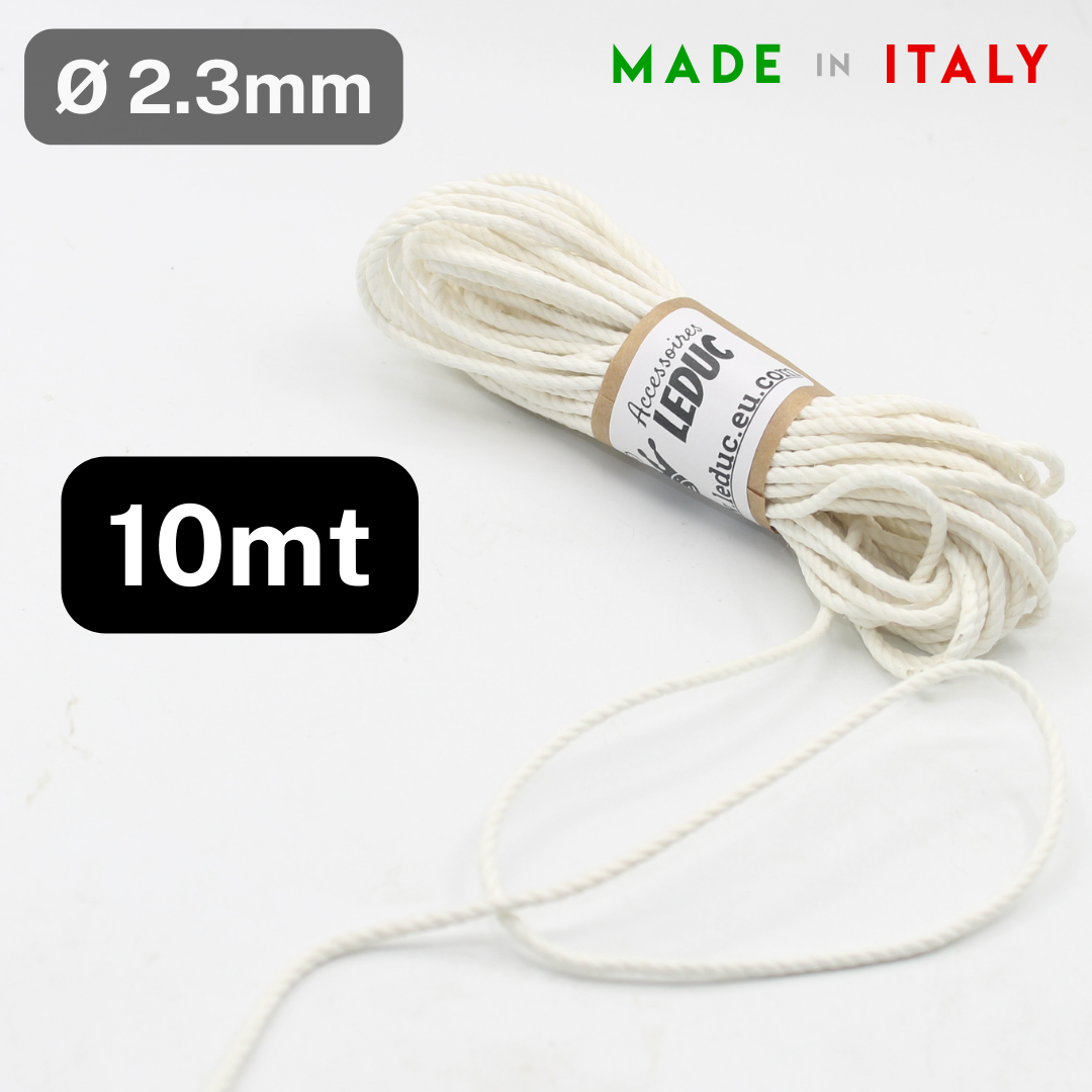 10 meters Strong Polyester White Cord Made in Italy (diameter 2.3mm) - ACCESSOIRES LEDUC BV