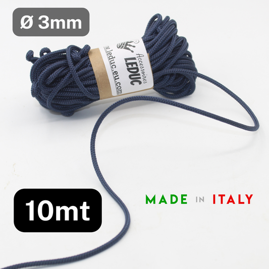 10 meters Strong Polyester Navy Cord Made in Italy (diameter 3mm) - ACCESSOIRES LEDUC BV