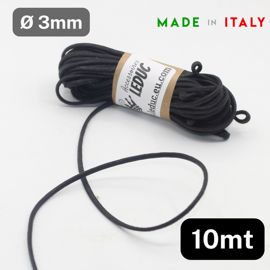 10 meters Black 3mm Waxed cord Made in Italy