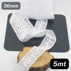 5 meters White Coton Floral Lace (36mm) #DEN038