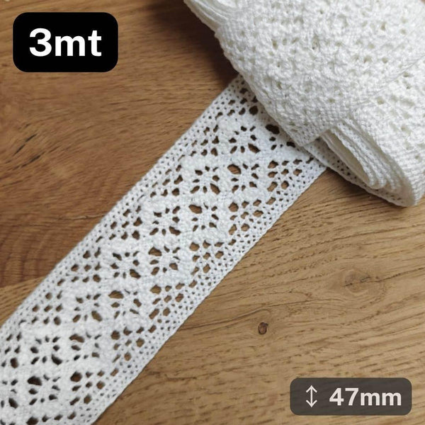 3 meters white Macramé Lace 47mm #DEN250620K - ACCESSOIRES LEDUC BV