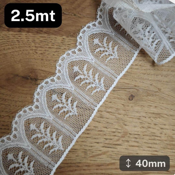 2.5 meters white Nylon Lace 40mm #DEN250620M - ACCESSOIRES LEDUC BV